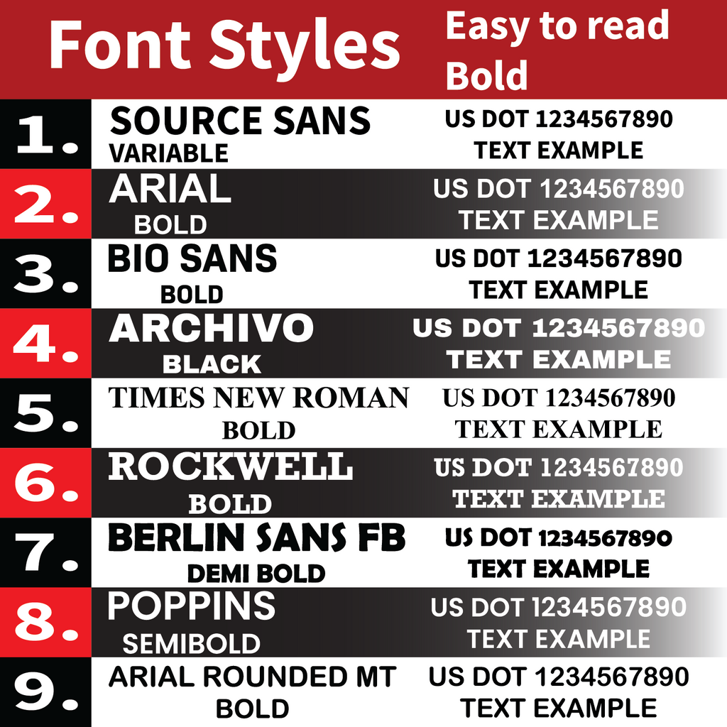 USDOT NUMBER 2'' X 12'' LETTERING
